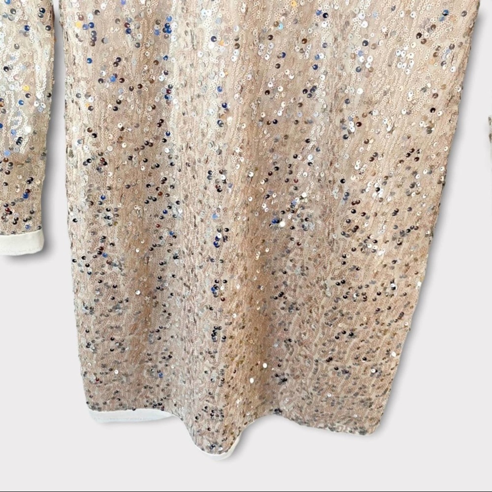 Eliza J Gold Sequin Metallic Long Sleeve Cocktail Dress - Picture 8 of 13